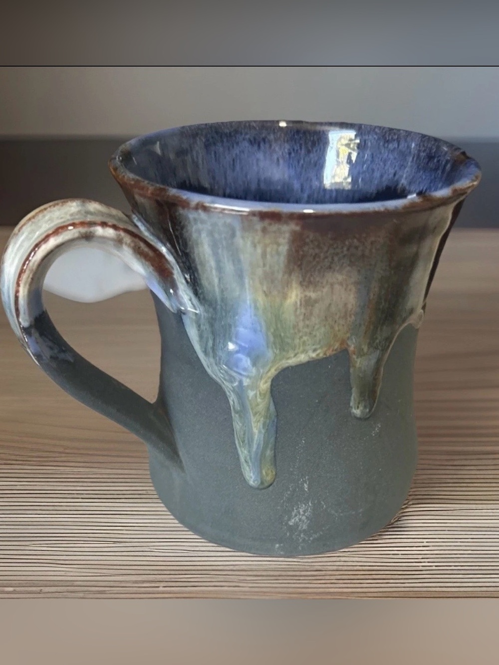 Artisanal Signed IRISH Coffee Mug Cup, Cobalt Blue handmade Ceramic Drip-Glaze